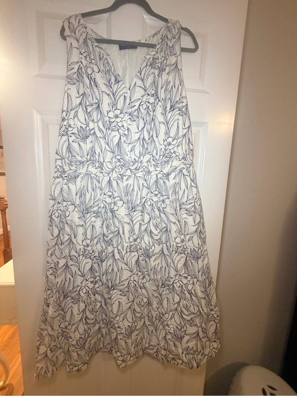 Lane Bryant White Dress with Navy Floral Print